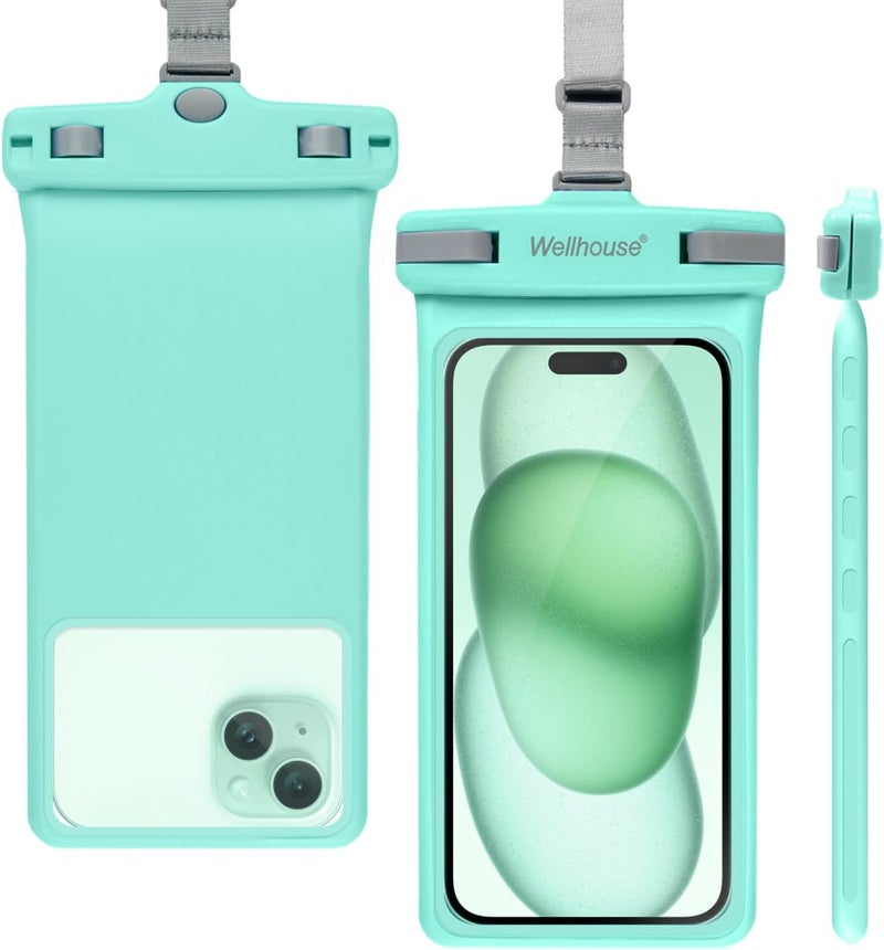 Wellhouse Waterproof Phone Pouch, Waterproof Phone Case for iPhone 16 15 14 13 12 Pro Max XS Samsung, IPX8 3D Cellphone Dry Bag Beach Essentials (1 Pack - Crystal Green7.0, 7 inch) - Image 1